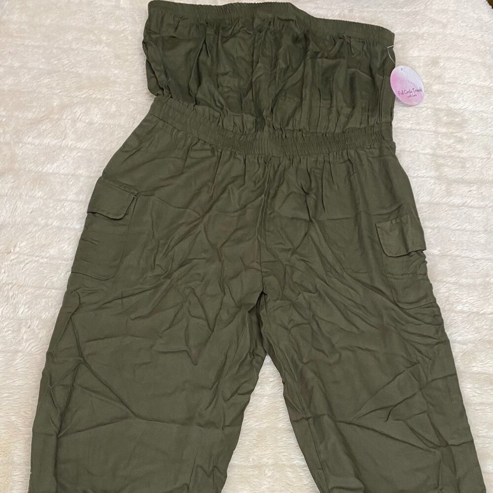 BRAND NEW Full Circle Trends Cargo Green Strapless Jumpsuit